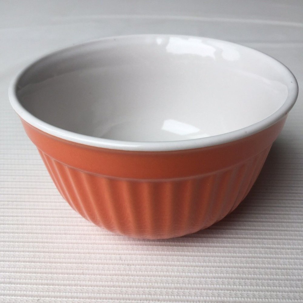 Small Orange Bowl Ribbed Round Soup Ramekin White Interior Halloween Candy Dish